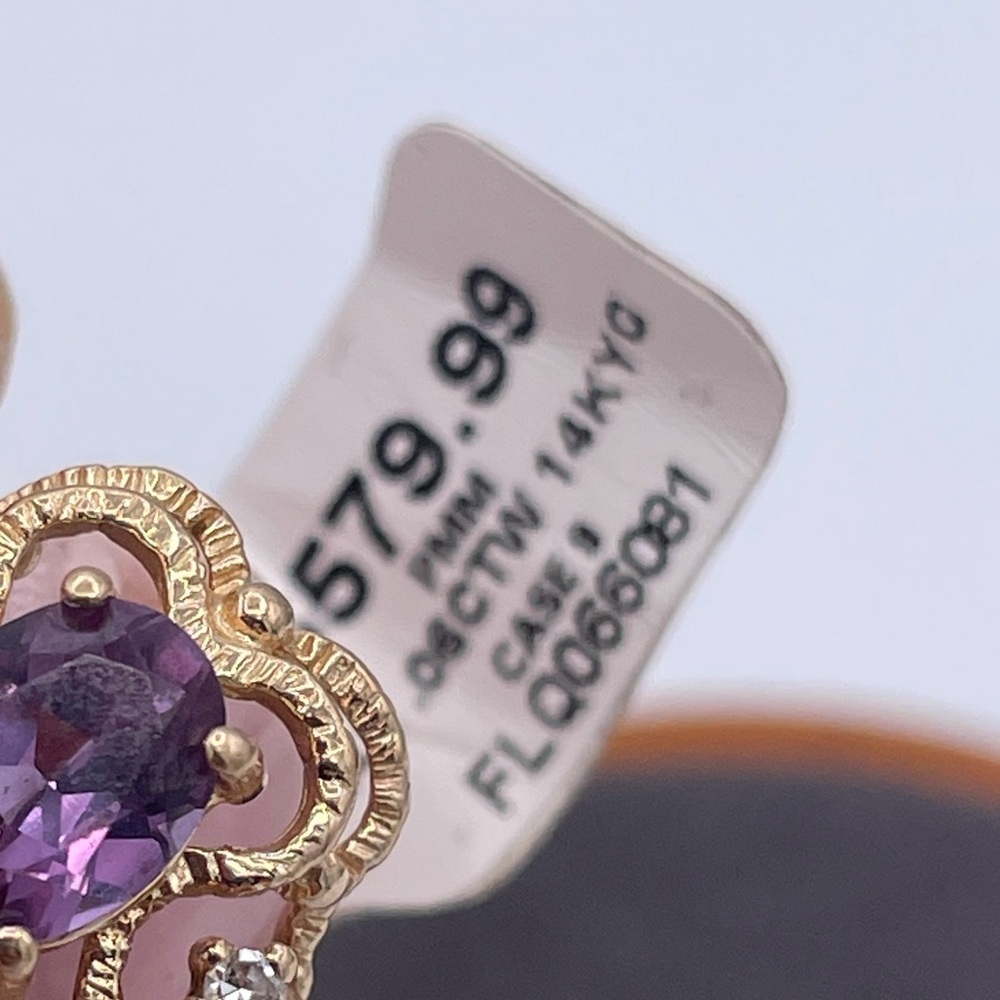 14K Gold Purple Sapphire and Diamond Accent Ring Modern Floral Solid Gold Size 6 - Picture 2 of 11